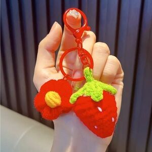 🆕 Strawberry and Flower Keychain | Pink and Red